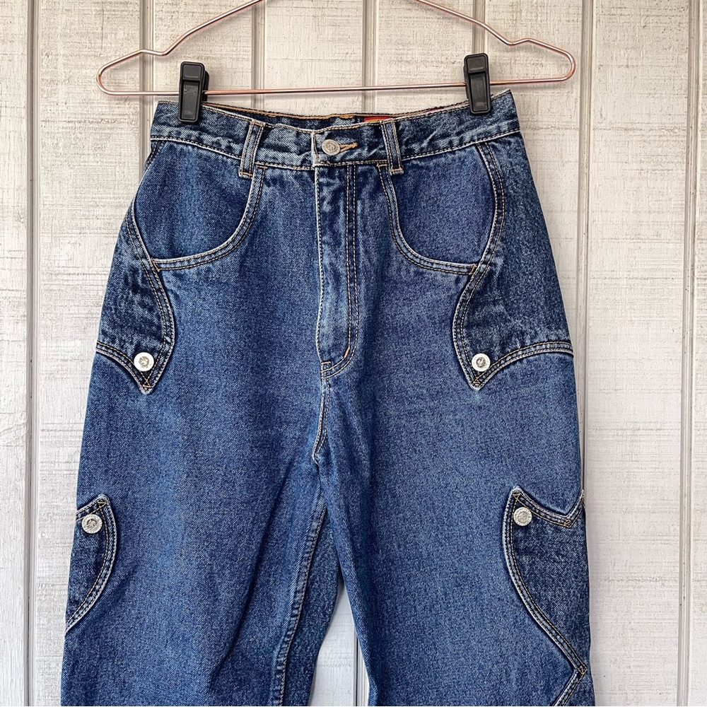 ✨ Vintage Lawman Western Jeans High Rise Tapered Dark Wash 26 - Picture 3 of 9